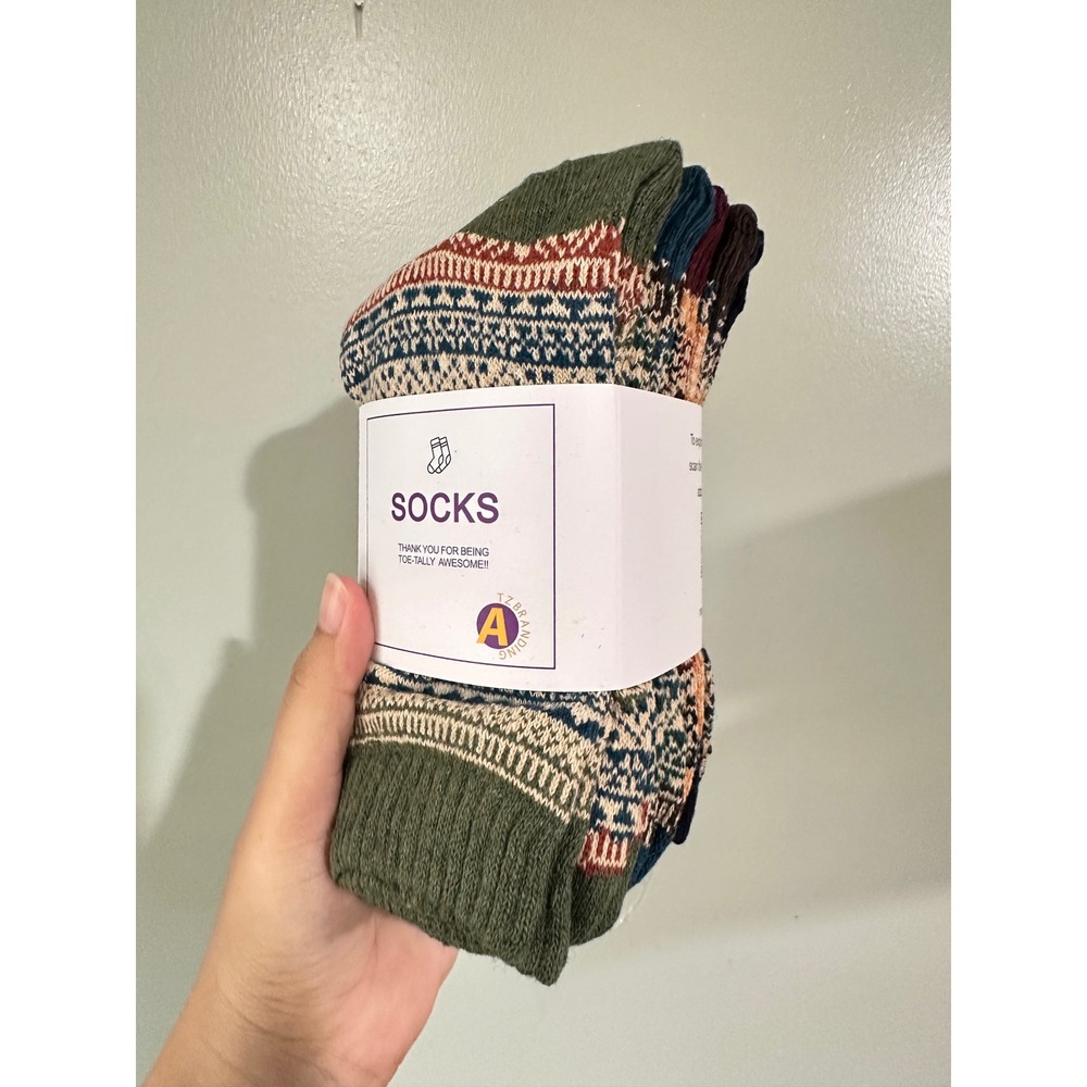 TZ Branding 5 Pack Bohemian Wool Blend Crew Socks Nordic Fair Isle Knit Multi